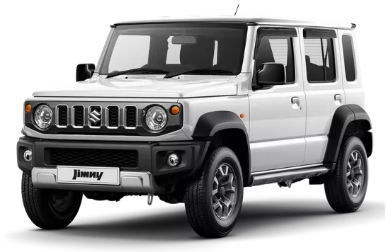 Mobil SUV Suzuki Jimny 5-door berwarna putih di Suzuki Indomobil Batam bersama sales Mas Daka